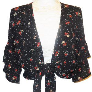 Blouse SMALL NEW Bolero Jacket Cropped Top summer ligthweight floral shrug black
